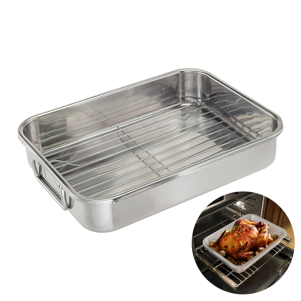 Kitchen Baking Tray Rack - 1 Set Stainless Steel Roasting Tin
