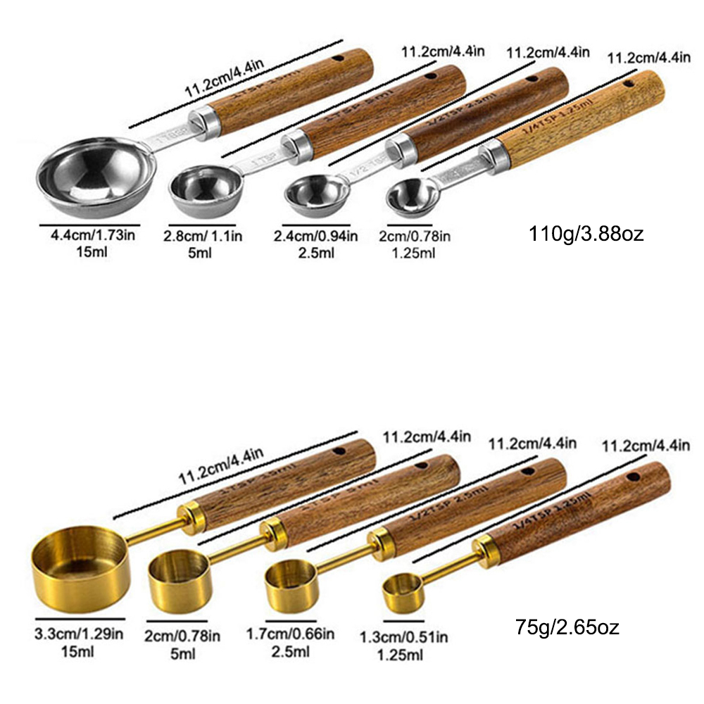 4Pcs/Set Silver Wooden Handle  - đánh giá và giá Kitchen Baking Scale